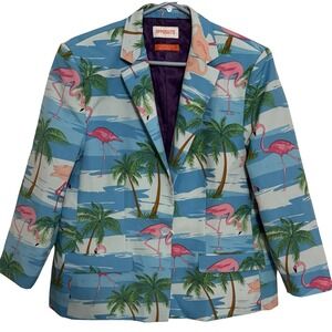NWT OppoSuits Blazer Women's Size 14 Flamingo Tropical Palm trees Flamingirl L